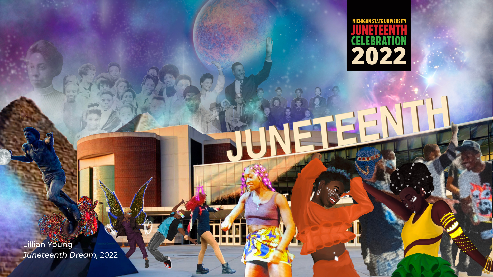 Juneteenth Dream by artist Lillian Young, 2022 featuring Afrofuturism theme